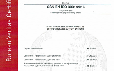 czbt czech battery technologies erhält ISO 9001:2016 – Zertifizierung