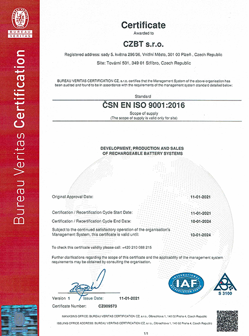 czbt czech battery technologies erhält ISO 9001:2016 – Zertifizierung